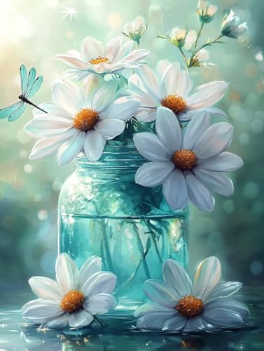 Diamond Painting Erwachsene Blumen In Einer Vase, Diamant Painting Bilder Kinder Anlage, DIY Runde Steine Basteln Erwachsene Anfänger Set, 5D Diamond Art Bastelset, ﻿Weihnachten Geschenk 60X80cm U-26 von Zhngxogg