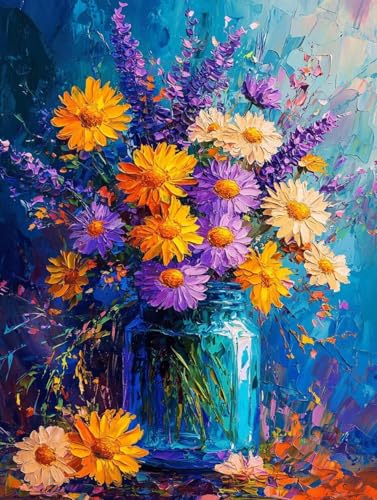 Diamond Painting Erwachsene Blumen In Einer Vase, Diamant Painting Bilder Kinder Anlage, DIY Runde Steine Basteln Erwachsene Anfänger Set, 5D Diamond Art Bastelset, für Home Geschenk 80X110cm U-02 von Zhngxogg