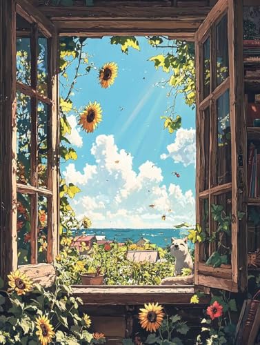 Diamond Painting Fenster, Diamond Painting Eckige Steine Set Sonnenblume, 5D Diamant Malerei Erwachsene und Kinder Set, DIY Mosaikherstellung Basteln Erwachsene, für Room Decor Geschenk 40X50cm S-59 Diamond Painting Fenster, Diamond Painting Eckige Steine Set Sonnenblume, 5D Diamant Malerei Erwachsene und Kinder Set, DIY Mosaikherstellung Basteln Erwachsene, für Room Decor Geschenk 40X50cm S-59 von Zhngxogg