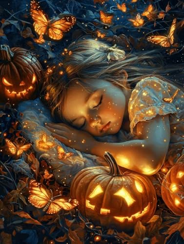 Diamond Painting Mädchen, 5D Diamond Painting Erwachsene kinder Bilder, Halloween Crystal Art Basteln Erwachsene Set, DIY Runde Mosaikherstellung Bastelset für Weihnachten Dekor Geschenk 40X50cm E-45 von Zhngxogg