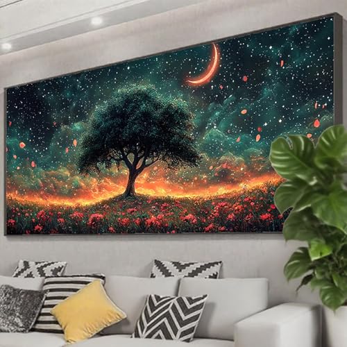 Diamond Painting 100x40 cm, 5D Diamant Painting Bilder Baum Diamant Art Malerei Landschaft, DIY Eckige Steine Stickerei Kreuzstich Bastelset Erwachsene für Zimmer Deko, Geschenke für Frauen Z0-744 von Zhngzoyn
