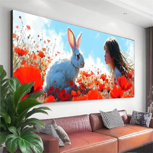 Diamond Painting Kaninchen Diamond Painting Erwachsene Groß XXL 75x30 cm, 5D Mädchen Diamant Malerei Bilder Basteln Mädchen ab 8 Jahre, DIY Runde Crystal Stickerei Malerei für Deko Wohnzimmer Y-1 von Zhngzoyn