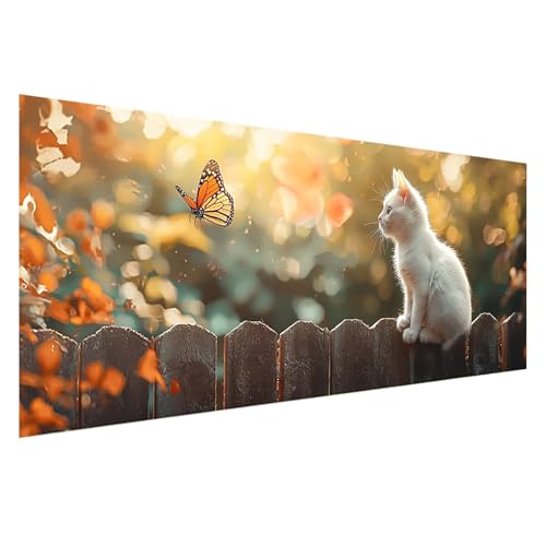 Diamond Painting Katze Diamond Painting Erwachsene Groß XXL 225x90 cm, 5D Schmetterling Diamant Malerei Bilder, DIY Eckige Steine Crystal Stickerei Cross Stitch Malerei für Deko Wohnzimmer Z0-685 von Zhngzoyn
