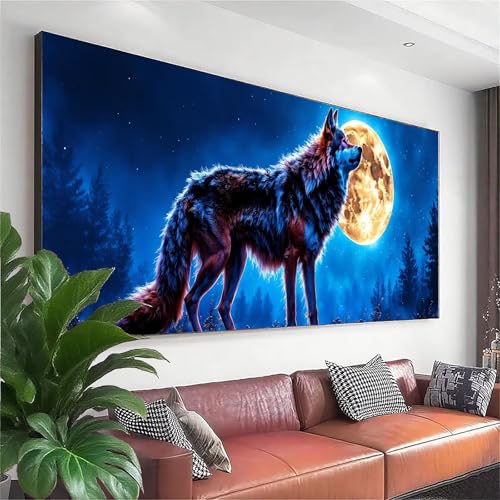 Diamond Painting Mond Diamond Painting Erwachsene Groß XXL 200x80 cm, 5D Wolf Diamant Malerei Bilder Basteln Mädchen ab 8 Jahre, DIY Runde Crystal Stickerei Malerei für Deko Wohnzimmer Geschenke L-8 von Zhngzoyn