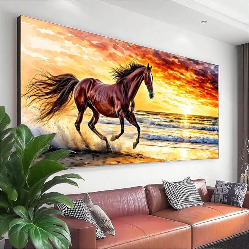 Diamond Painting Pferd Diamond Painting Erwachsene Groß XXL 150x60 cm, 5D Tier Diamant Malerei Bilder Basteln Mädchen ab 8 Jahre, DIY Runde Crystal Stickerei Cross Stitch Art für Deko Wohnzimmer N-3 von Zhngzoyn