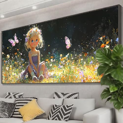 Diamond Painting Schmetterling Diamond Painting Erwachsene Groß XXL 125x50 cm, 5D Mädchen Diamant Malerei Bilder, DIY Eckige Steine Crystal Stickerei Cross Stitch Malerei für Deko Wohnzimmer Z0-734 von Zhngzoyn
