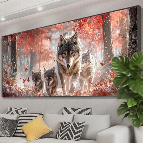 Diamond Painting Wolf Diamond Painting Erwachsene Groß XXL 200x80 cm, 5D Tier Diamant Malerei Bilder Basteln Mädchen ab 8 Jahre, DIY Eckige Steine Stickerei Cross Stitch Malerei Deko Wohnzimmer Z0-740 von Zhngzoyn