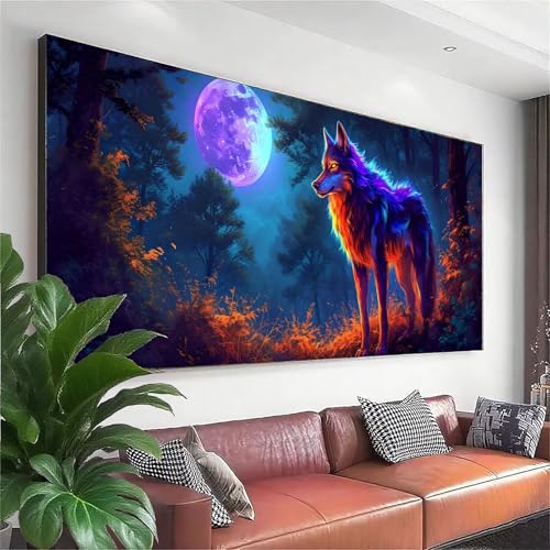 Diamond Painting Wolf Diamond Painting Erwachsene Groß XXL 225x90 cm, 5D Mond Diamant Malerei Bilder Basteln Mädchen ab 8 Jahre, DIY Runde Crystal Stickerei Malerei für Deko Wohnzimmer Geschenke J-2 von Zhngzoyn