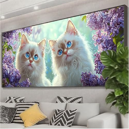Diamond Painting XXL 150x60 cm, 5D Diamant Painting Bilder Tier Diamant Art Malerei Katze, DIY Eckige Steine Stickerei Kreuzstich Bastelset Erwachsene für Zimmer Deko, Geschenke für Frauen Z0-654 von Zhngzoyn
