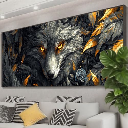 Diamond Painting XXL 200x80 cm, 5D Diamant Painting Bilder Wolf Diamant Art Malerei Tier, DIY Eckige Steine Stickerei Kreuzstich Bastelset Erwachsene für Zimmer Deko, Geschenke für Frauen Z0-678 von Zhngzoyn