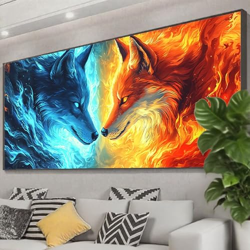 Diamond Painting XXL 225x90 cm, 5D Diamant Painting Bilder Wolf Diamant Art Malerei Tier, DIY Eckige Steine Stickerei Kreuzstich Bastelset Erwachsene für Zimmer Deko, Geschenke für Frauen Z0-762 von Zhngzoyn