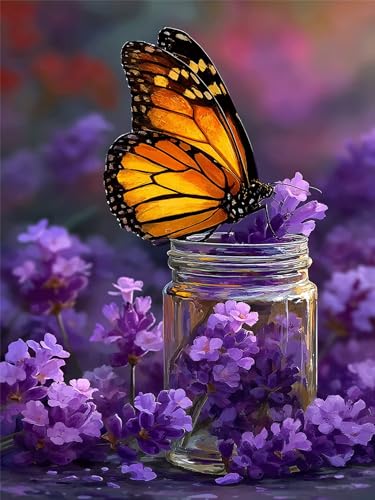 Diamond Painting Schmetterling, Vase Diamond Painting Kinder DIY Bastelset Erwachsene Runder Full Drill Crystal Art Stickerei Basteln für Zuhause Wanddekorationen,Geschenke für Frauen 40x50cm,Model158 von Zhnncfgg