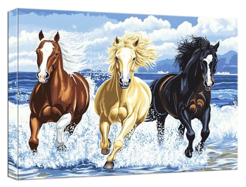 Malen Nach Zahlen Pferd Malen Nach Zahlen Kinder ab 7 Tier DIY Anfänger Erwachsene Handgemalt Ölgemälde Mit 3 Pinseln und Acrylfarbe Knitterfreie Leinwand für Geschenke Home Dekor 60x90cm, Model837 von Zhnncfgg