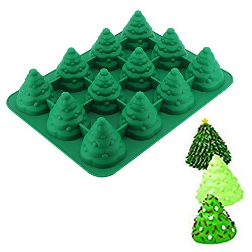 12-Loch Weihnachtsbaumform für Kekse – DIY Weihnachtsbaum Silikonform Kuchenform für Mousse Schokolade Muffin Backwerkzeug(Grün) von Zhongdawei