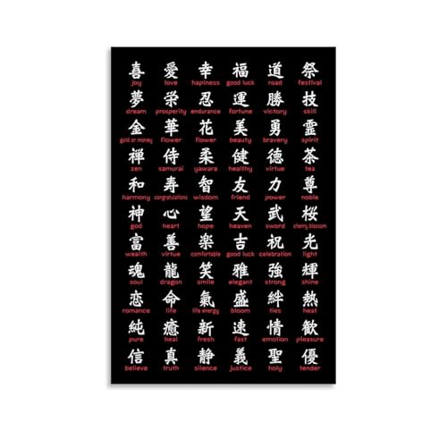 ZhonghuiBo Kanji-Set, pädagogisches Poster, dekoratives Leinwandposter, Wandkunst, Dekor, Wohnen, moderne Familienschlafzimmer-Dekoration, Poster, 20 x 30 cm, ungerahmter Stil von ZhonghuiBo