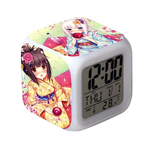 Chocola/Vanilla Anime Wecker Aufwachen Licht Platz Farbwechsel Zeit Kinder Cartoon Nachtlicht LED Uhr 7 Farbwechsel Digitaluhr von Zhongkaihua