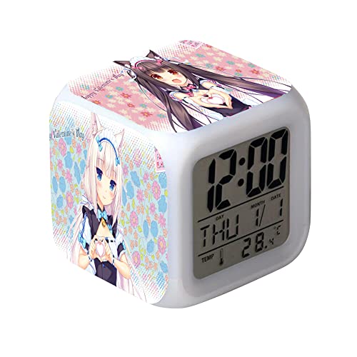 Chocola/Vanille Anime Wecker Wake Up Licht quadratisch Farbwechsel Zeit Kinder Cartoon Nachtlicht LED Uhr 7 Farbwechsel Digital Uhr von Zhongkaihua