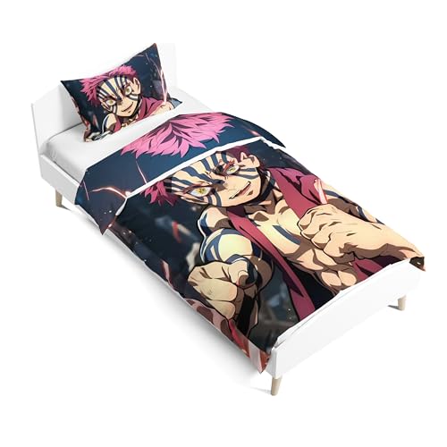 Zhongkaihua Akaza Bedding 2-teiliges Set enthält doppelseitigen 3D-Anime-Druck, wendbarer Bettbezug und Kissenbezug, 135 x 200 cm, Einzelbett-Bettwäsche-Set, mehrfarbig von Zhongkaihua