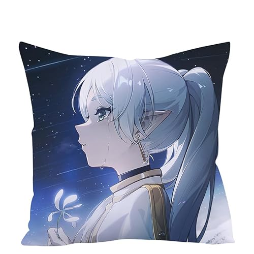 Zhongkaihua Anime Frieren Beyond Journey's End Kissenbezug 45 x 45 cm, Frieren Beyond Journey's End Merch Kissenbezug für Hotel, Zuhause, Auto, Sofa, Bettwäsche von Zhongkaihua