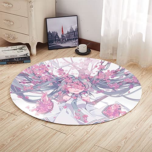 Zhongkaihua Runder Anime-Teppich Miku Merch, rutschfest, rund, für Schlafzimmer, Wohnzimmer, Heimdekoration von Zhongkaihua