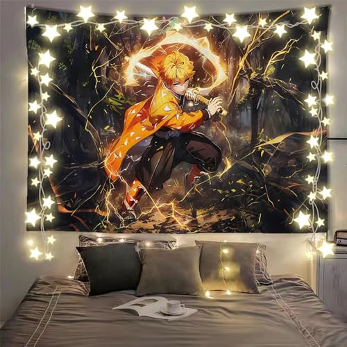 Zhongkaihua Anime Tapisserie Wandbehang Kunst Wand Hintergrund Tapisserie Rengoku/Nezuko/Shinobu/Mitsuri Figur Poster Decke Anime Tapisserie Home Room Wohnheim Dekorationen (mit Licht) von Zhongkaihua