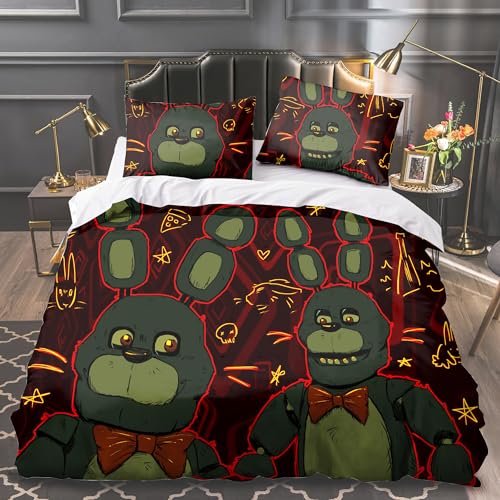 Zhongkaihua FNAF Bedding 3-teiliges Set FNAF Security Breach Game Merch 3D-Druck Bettwäsche Doppelbett Einzel King Size Bettbezug Kissenbezug Bettset Home Dekorative Geschenke von Zhongkaihua