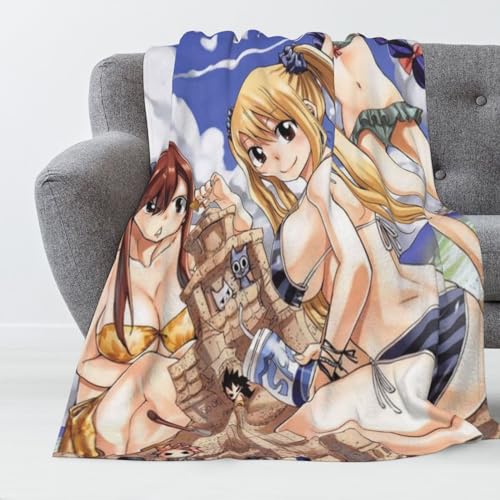 Zhongkaihua Fairy Tail Decke Flanell 3D Druck Fairy Tail Merch Fleece Decke Nickerchen für Bett Home Office Couch Sofa Weihnachtsdecken Überwurf Geburtstagsgeschenke von Zhongkaihua