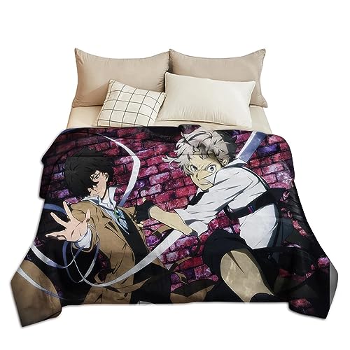 Zhongkaihua Kinderbettwäsche Anime Bungo Stray Dogs Merch Flanelldecke Cartoon Druck Super Weiche Fleecedecke Nickerchendecke für Schlafsofa Bett von Zhongkaihua