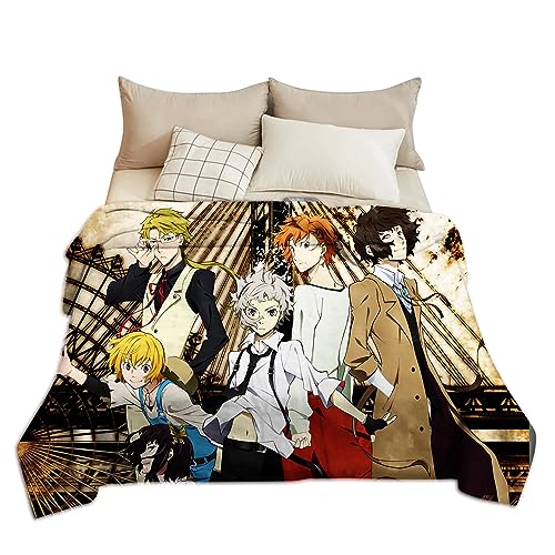 Zhongkaihua Kinderbettwäsche Anime Bungo Stray Dogs Merch Flanelldecke Cartoon Druck Super Weiche Fleecedecke Nickerchendecke für Schlafsofa Bett von Zhongkaihua