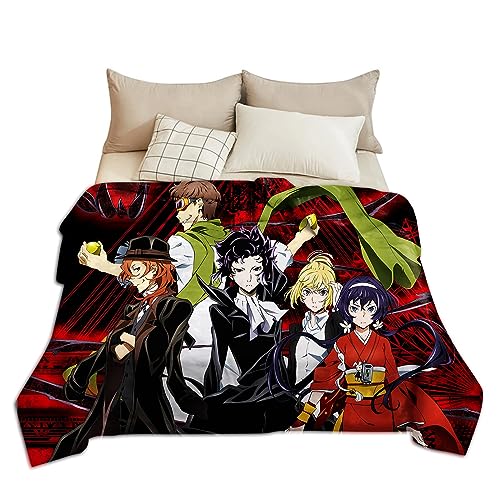 Zhongkaihua Kinderbettwäsche Anime Bungo Stray Dogs Merch Flanelldecke Cartoon Druck Super Weiche Fleecedecke Nickerchendecke für Schlafsofa Bett von Zhongkaihua