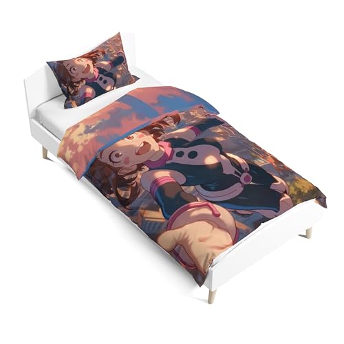 Zhongkaihua MHA Bettwäsche-Sets Midoriya Izuku Todoroki Shouto Thema, dekoratives Bettwäsche-Set und Kissenbezüge, Einzelbett, Baumwollbezug-Set für Schlafzimmer, Schlafsaal, 135 x 200 cm von Zhongkaihua
