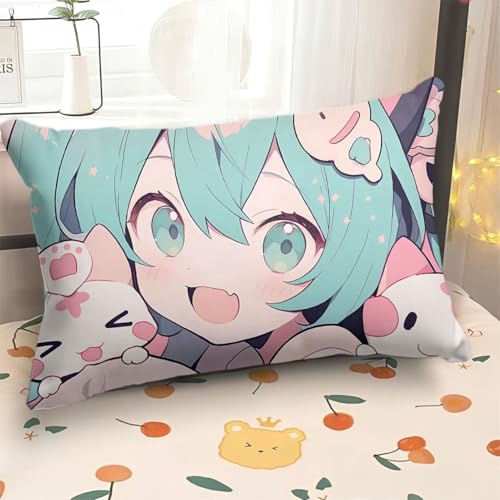Zhongkaihua Miku Anime rechteckiger Kissenbezug, 60 x 40 cm, Sofakissen und Bett-Kissenbezug (Innenkissen nicht im Lieferumfang enthalten), Anime-Plüsch, flauschig, weich, bedruckt, Heimdekoration von Zhongkaihua