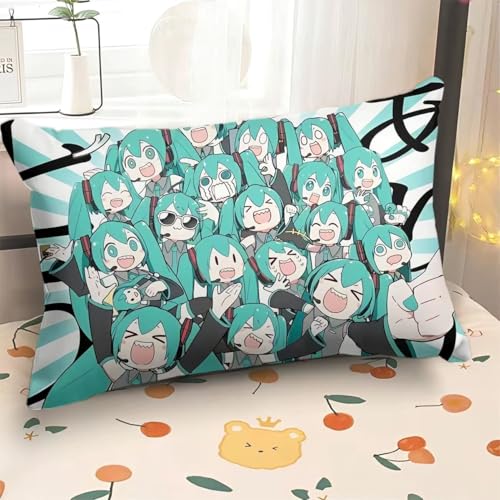 Zhongkaihua Miku Anime rechteckiger Kissenbezug, 60 x 40 cm, Sofakissen und Bett-Kissenbezug (Innenkissen nicht im Lieferumfang enthalten), Anime-Plüsch, flauschig, weich, bedruckt, Heimdekoration von Zhongkaihua