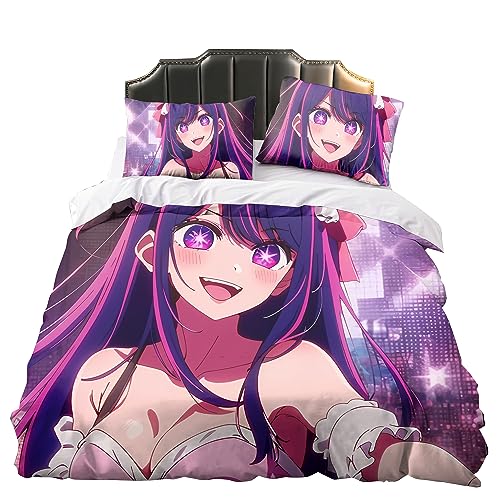 Zhongkaihua Oshi No Ko Bedding 3-teiliges Set Anime Bettwäsche Double Single King Size Oshi no Ko Hoshino Ai Hoshino Rubi 3D Bettwäsche-Set (1 x Bettbezug, 2 x Kissenbezüge) von Zhongkaihua
