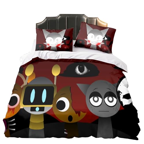 Zhongkaihua Sprunki Dreiteiliges Set mit 2 Kissenbezügen, Bettwäsche-Set für Doppelbett, Schlafsaal, Schlafzimmer, Zuhause, warmes Geschenk für Fans, Einzel-, Doppel-, Kingsize-Bett von Zhongkaihua
