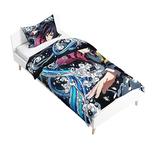 Zhongkaihua Tomioka Giyuu Bettwäsche-Set, 2-teilig, enthält 3D-Anime-Motiv, doppelseitiger Druck, wendbarer Bettbezug und Kissenbezug, 135 x 200 cm, Einzel-Bettwäsche-Set, mehrfarbig von Zhongkaihua