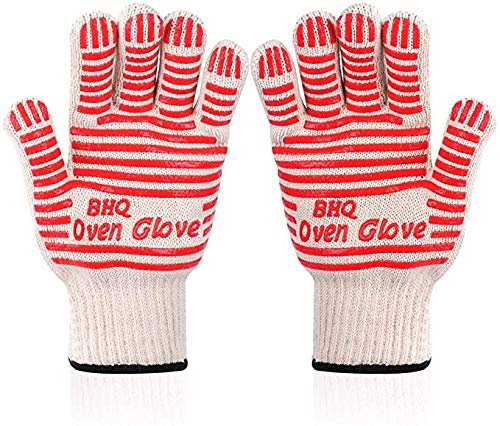 Zhongsheng Grillhandschuhe Ofenhandschuhe - Hitzefeste BBQ Handschuhe Topfhandschuhe Professionelle Zertifizierte Küchenhandschuhe 500°C 923°F (Rot (2 STÜCKE)) von Zhongsheng