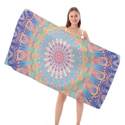 Zhongtou Strandtuch Mikrofaser Handtuch Groß Strandtücher 160 x 80 cm Schnelltrocknendes Strandhandtuch Strandlaken Mikrofaser Reisehandtuch Mandala Boho Strandtuch für Strand Reise Camping von Zhongtou