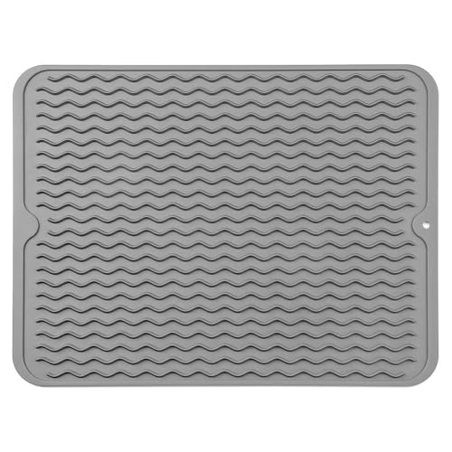 ZhouWei Abtropfmatte Geschirr 40x30cm, Hitzebeständige Rutschfeste Abtropfmatte aus Silikon Geschirrtrocknungsmatte Abtropfunterlage Dish Drying Mat Tischset, für Küchentheke Geschirr (Dunkelgrau) von ZhouWei