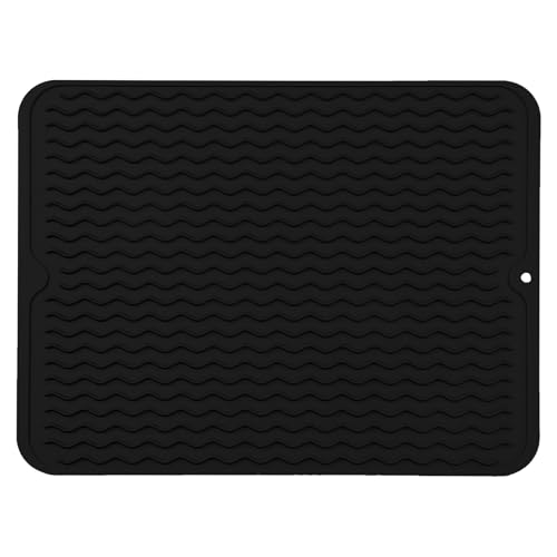 ZhouWei Abtropfmatte Geschirr 40x30cm, Hitzebeständige Rutschfeste Abtropfmatte aus Silikon Geschirrtrocknungsmatte Abtropfunterlage Dish Drying Mat Tischset, für Küchentheke Geschirr (Schwarz) von ZhouWei