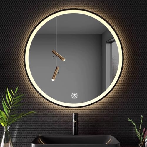 Zhoudong 100cm Badezimmer LED Spiegel mit Rahmen, Rund Beleuchtung Schminkspiegel, 3 Lichtfarbe Wandspiegel mit Dimmbar, Antibeschlag, Schwarz/Gold(Black,100x100cm) von Zhoudong