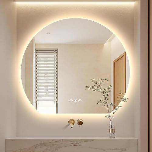 Zhoudong 100cm Intelligent Antibeschlag Wandspiegel, 90cm Halbrunder LED Badspiegel mit Touch-Schalter, 3 Lichtfarbe Dimmbar Kosmetikspiegel, Explosionsschutz(Under Cut,80cm/32in) von Zhoudong