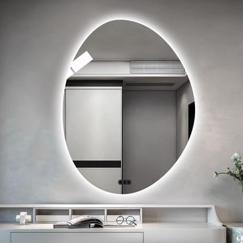 Zhoudong 100cm Intelligent Bad Anti-Beschlag Spiegel 90cm 3 Lichtfarbe Einstellbar Badspiegel 70cm Unregelmäßiger Rahmenloser Wandspiegel mit Led Licht(32inch/80cm) von Zhoudong