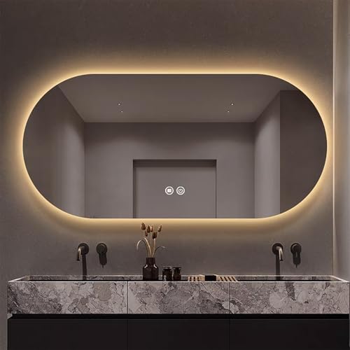Zhoudong 120cm Modern Oval Bad Beleuchtung Spiegel LED Wandspiegel mit 3 Lichtfarbe Einstellbar 100cm Intelligent Rahmenlos Schminkspiegel mit Antibeschlag(130x80cm) von Zhoudong