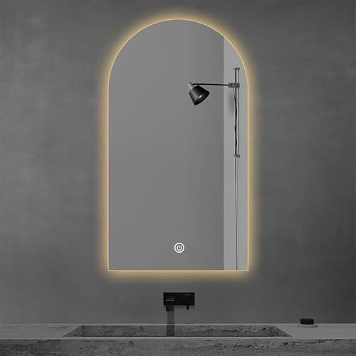 Zhoudong 3 Lichtfarb Beleuchtung Badspiegel 130cm Gewölbt Wandmontage Intelligent Spiegel 80/90cm LED Antibeschlag Kosmetikspiegel mit Touch-Schalter(Cut down,20"x32") von Zhoudong