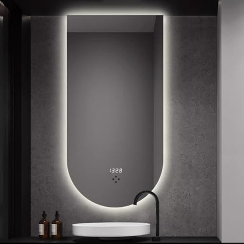 Zhoudong 3 Lichtfarb Beleuchtung Badspiegel 130cm Gewölbt Wandmontage Intelligent Spiegel 80/90cm LED Antibeschlag Kosmetikspiegel mit Touch-Schalter(Cut up,20"x36") von Zhoudong