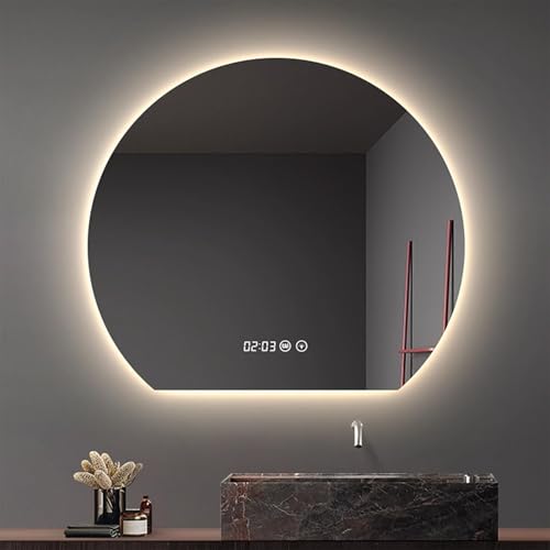 Zhoudong 3 Lichtfarbe Halbmond Kosmetikspiegel mit Touch-Schalter 70/80cm, Halbkreis Rahmenloser Wandspiegel 90cm Mode Dekorativer Badspiegel mit Beschlagfrei(Undercut,40inch) von Zhoudong