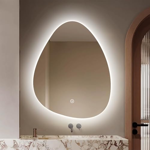 Zhoudong 3 Lichtfarbe Intelligent HD Kosmetikspiegel 120cm Unregelmäßiger Wandmontage Badspiegel mit Antibeschlag 100cm LED Dekospiegel mit Touchschalter(28 * 20inch) von Zhoudong