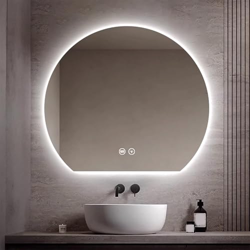 Zhoudong 70/80cm Intelligent Wandmontage Bad Spiegel mit 3 Farben Licht, Halbmond Rahmenlos Kosmetikspiegel mit Antibeschlag, Hinterleuchteten LED Dimmbar(Undercut,40"x36") von Zhoudong
