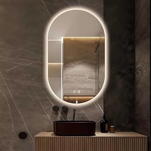 Zhoudong 70×120cm Rahmenlos Beleuchtung LED Spiegel Bad mit Licht 3 Farben Oval Ganzkörperspiegel Dimmbar Beschlagfrei Wandspiegel mit Touch-Schalter(Backlit,70 * 120cm) von Zhoudong